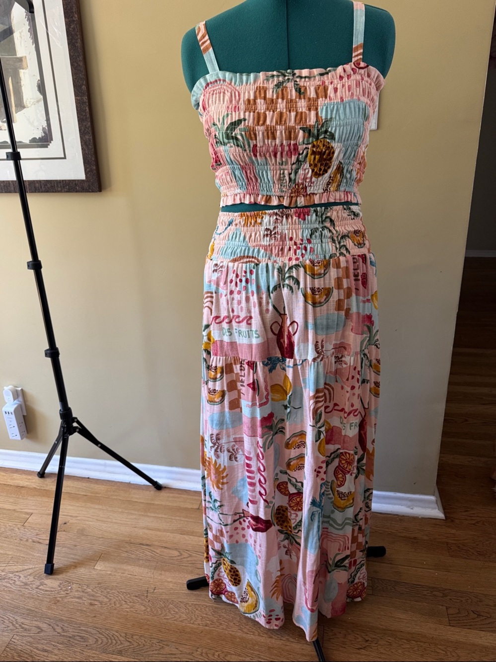 Anthropologie x paper Heart collab: Smocked Tropical Print Maxi set